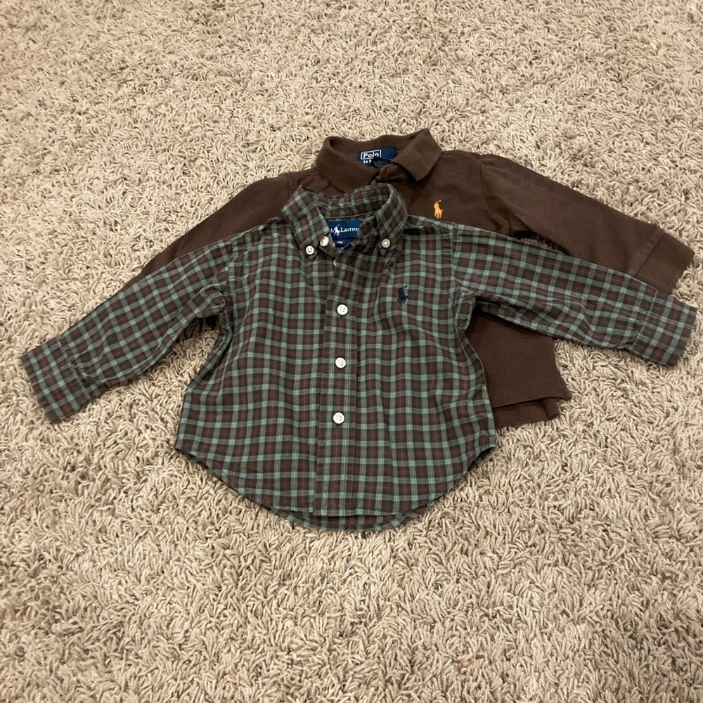 Set of 2 long-sleeved Ralph Lauren baby shirts - 9 months